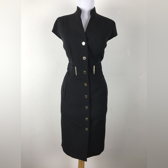BNWOT Calvin Klein Black button down dress with gold buttons - Picture 1 of 5